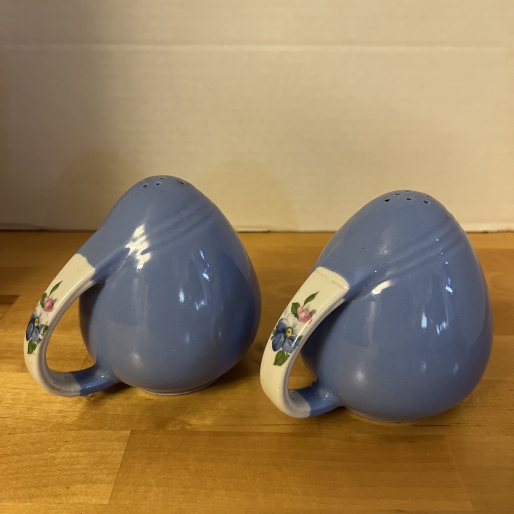 Vintage Hall Pottery Rose Parade Cadet Blue Salt and Pepper Shakers